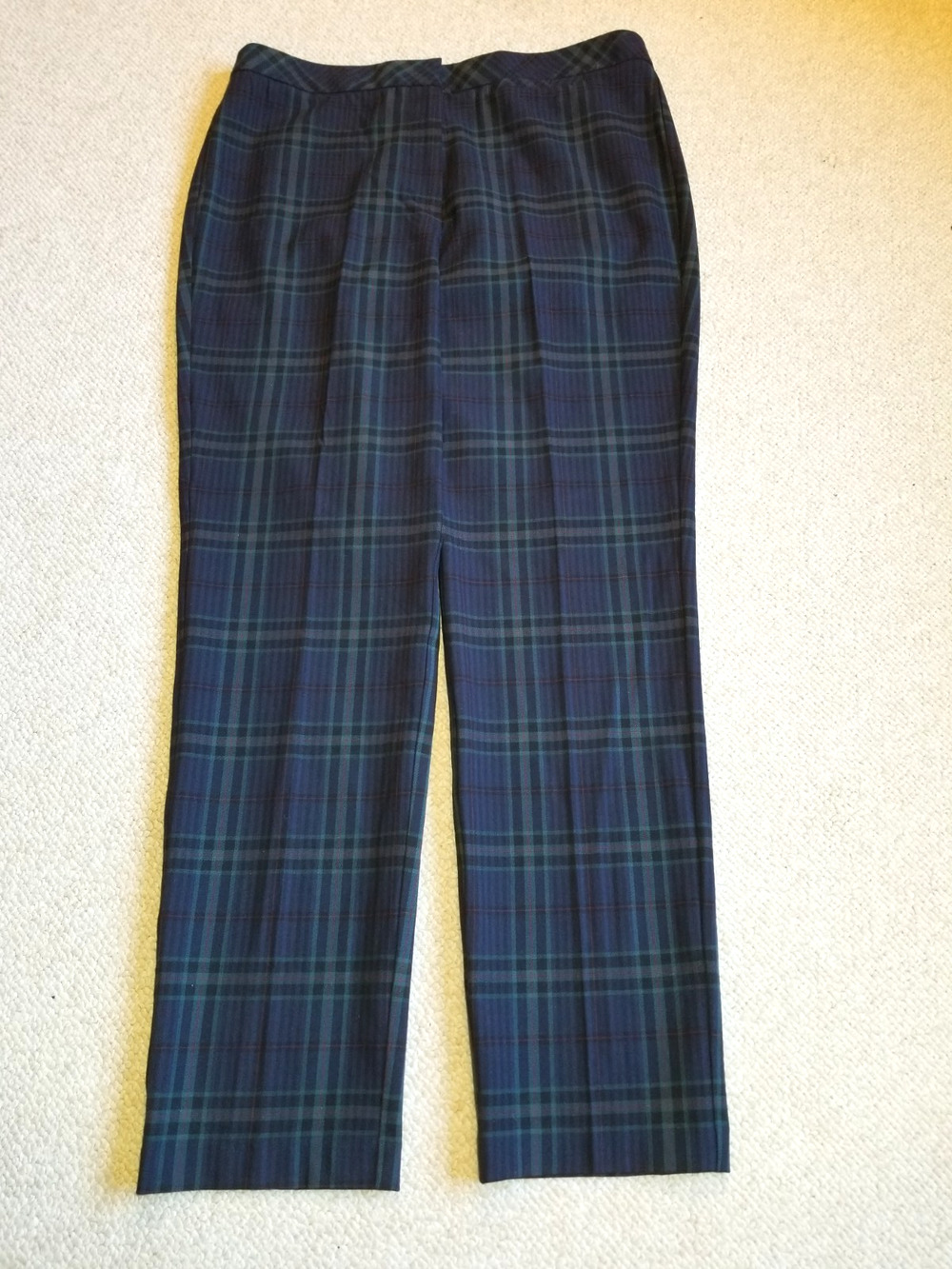 Womens Pants-J. JILL-green/navy/red plaid "Premium Bi-Stretch" straight leg-14